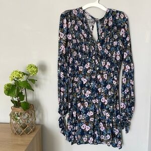 Wild Fable blue floral dress XS tie sleeves keyhole back​